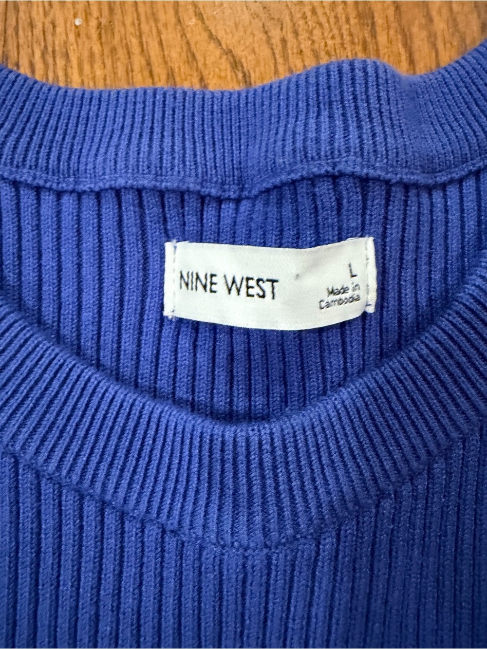 Nine West Royal Blue Ribbed Puff Sleeve Tee - Picture 2 of 6